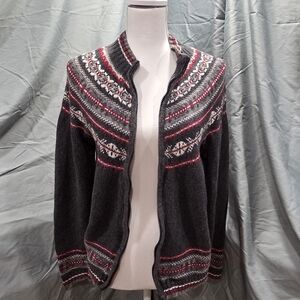 Tiara Charcoal and Red Patterned Cardigan